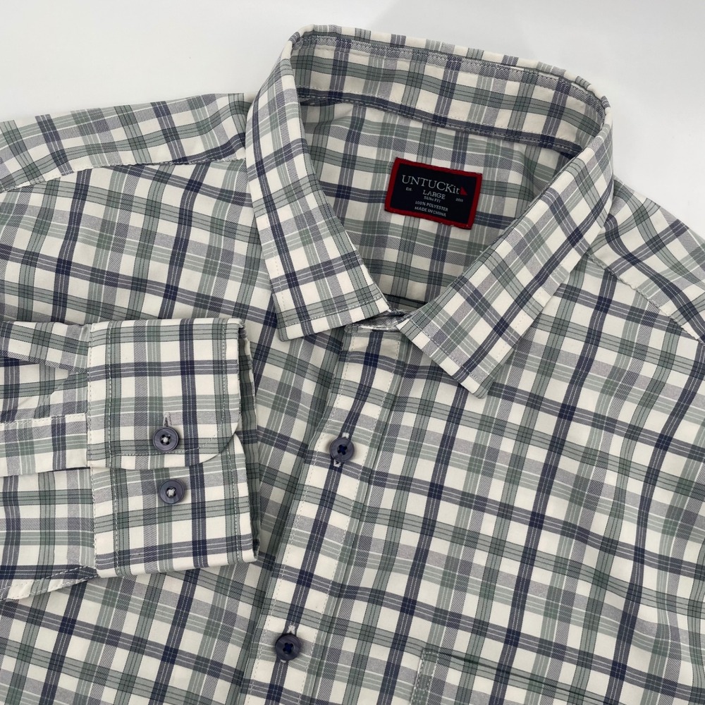 UNTUCKit Reid Shirt Mens Large Grey Plaid Slim Fit Long Sleeve Button Down
